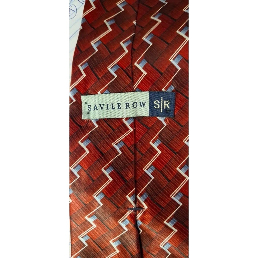 Savile Row Mens Silk Necktie Burgundy Red Geometric Basketweave Zig Zag Pattern